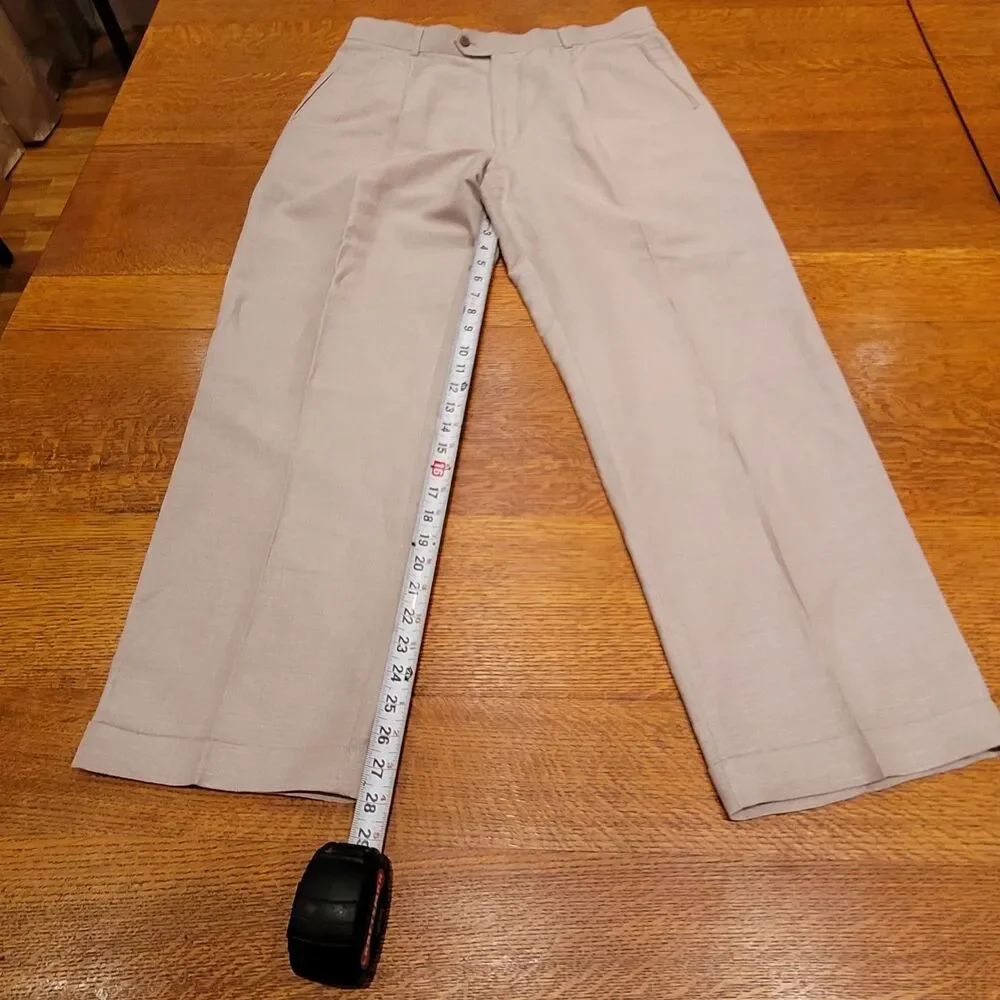 Louis Raphael Soft Men's 36x32 Linen Blend Dress Pants Pleated Cuffed